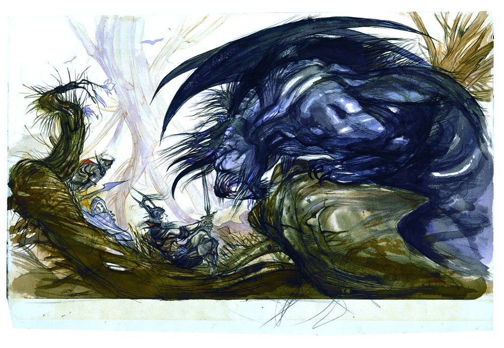 Final Fantasy I 'Behemoth vs. The Warriors of Light' by Yoshitaka Amano